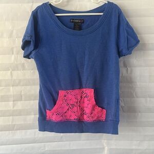 One Step Up Blue Pink Lace Short Sleeve Shirt Girls Size 10/12 Top